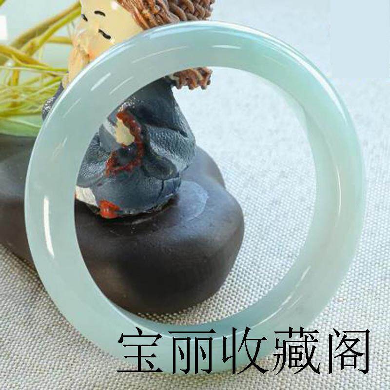 翡翠色冰糯种飘绿镯子缅甸晴水老坑处理宽条贵妃单色浅绿冰种玉镯