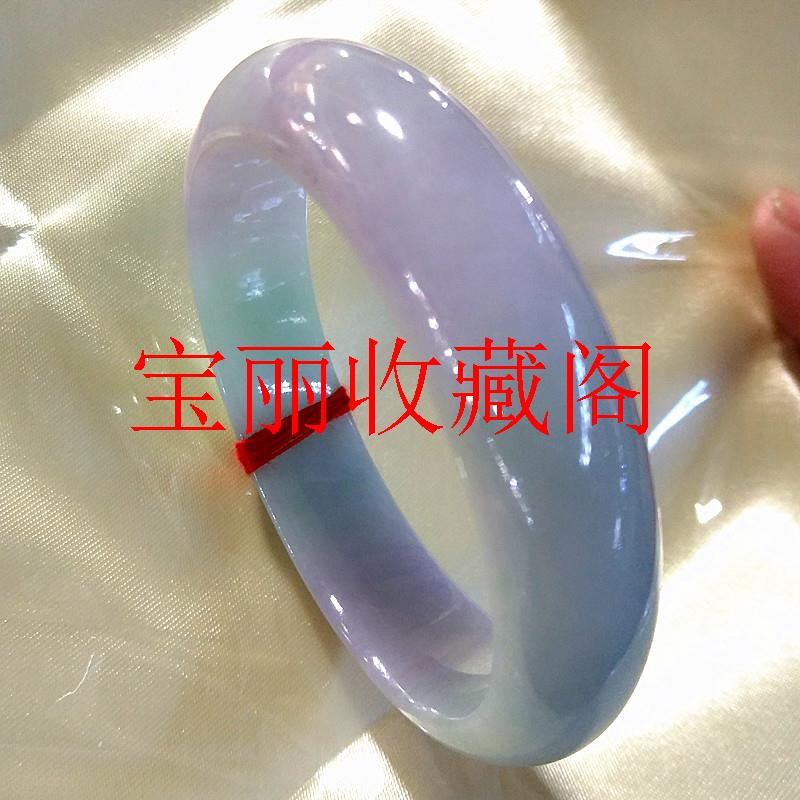 糯冰种翡翠色玉镯春带彩紫罗兰飘