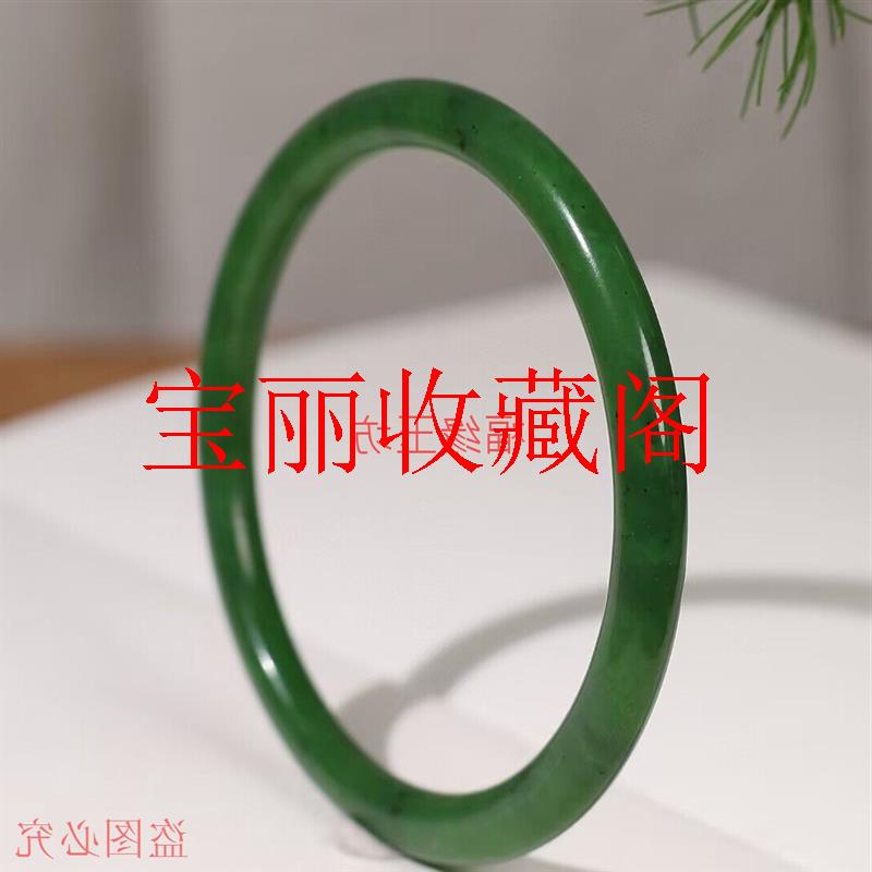 高端和田玉碧玉少女小众款细圆条手镯菠菜绿小叮铛手镯送妈妈爱人