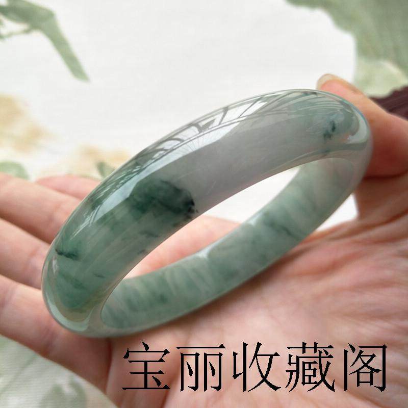 缅甸翡翠色贵妃手镯细糯飘花满绿老坑玉石蓝水冰糯种飘兰花玉镯子