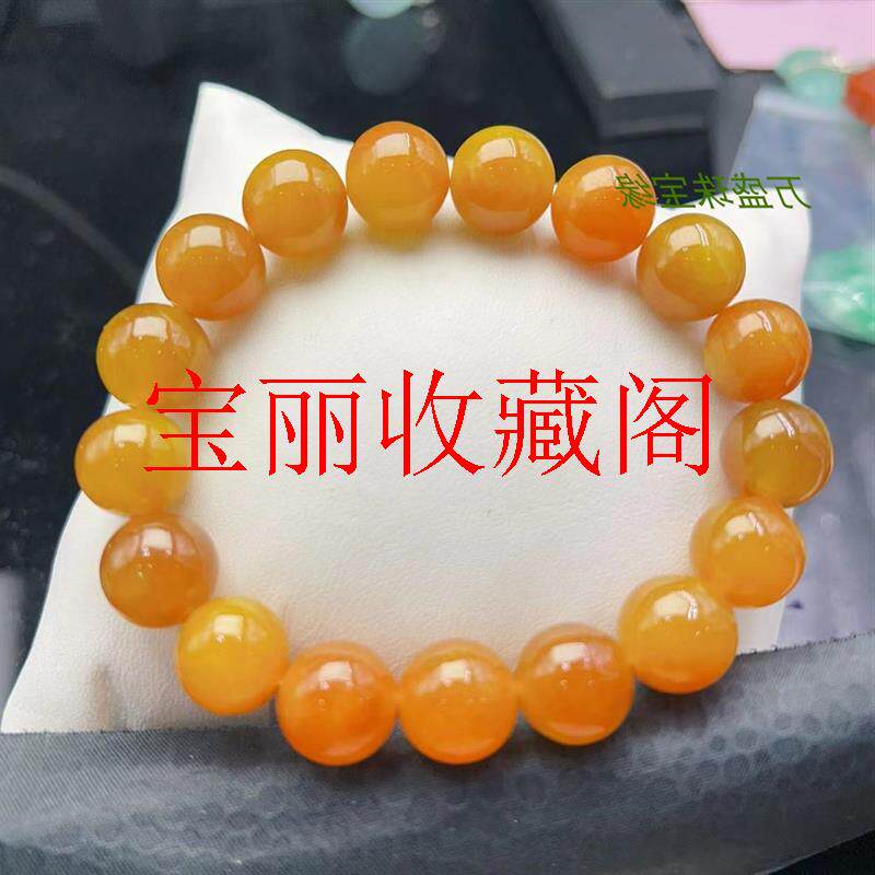 缅甸翡翠色高品质冰糯种黄翡飘花圆珠手串饰品男女同款鸡油黄手链