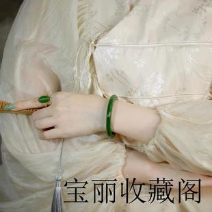 和田玉手镯女款少女菠菜绿圆条年轻款青海料晴水碧玉美人条玉镯子