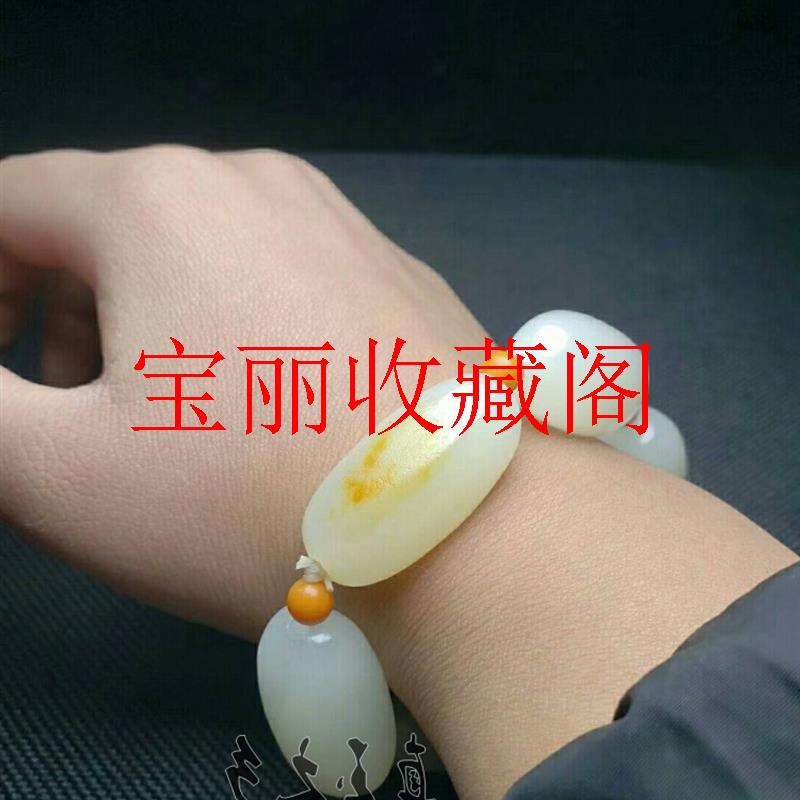 白玉俏色皮随型原石手链
