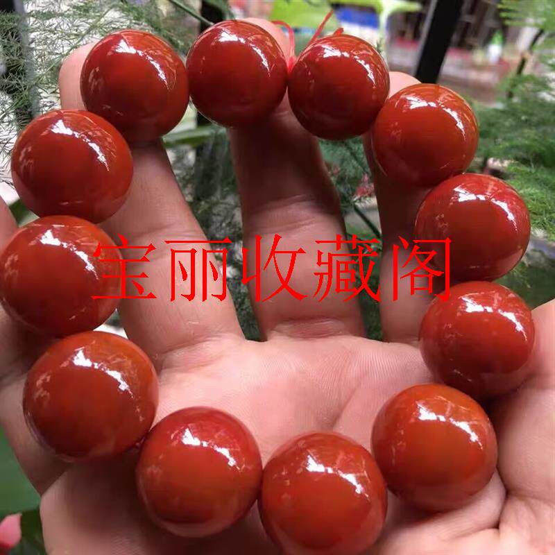 高品质精品柿子红火焰纹手串鸡血玉戈壁玉佛珠满肉满色男女款饰品