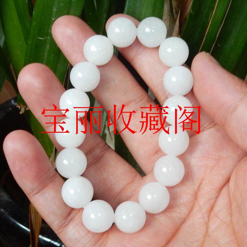 新疆和田玉白玉手串纯色羊脂白籽料圆珠单圈玉石手链女款简约百搭