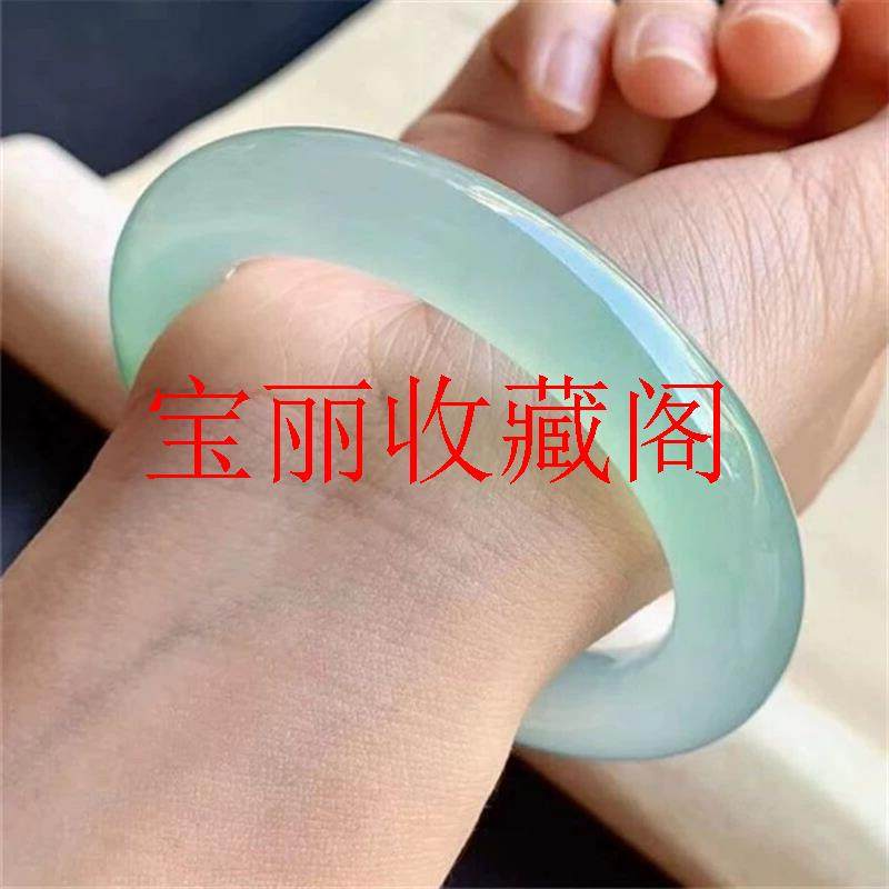 精选缅甸翡翠色手镯老坑冰种飘阳绿通透圆条玉镯子水润飘花女款镯