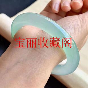精选缅甸翡翠色手镯老坑冰种飘阳绿通透圆条玉镯子水润飘花女款镯