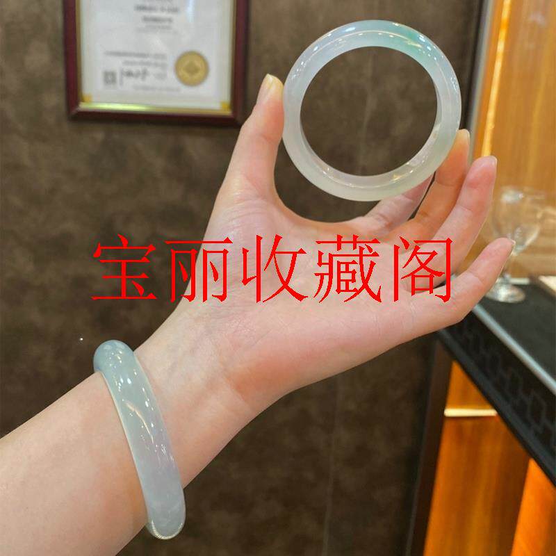 高冰种飘花翡翠色手镯女新款缅甸老坑玉石玻璃种冰透玉镯子年轻款