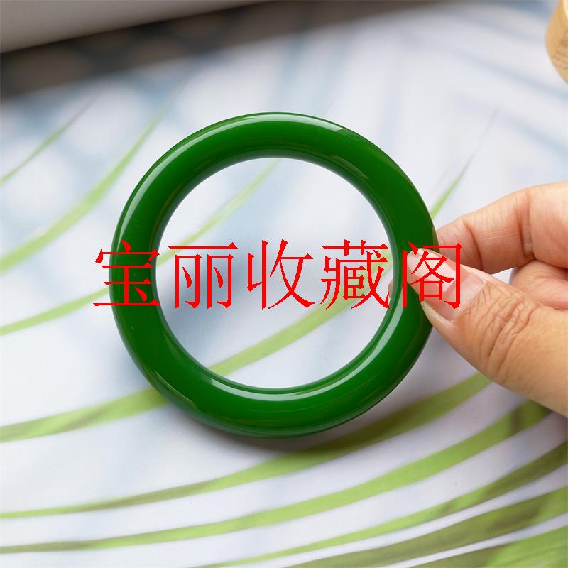 精选新疆和田玉碧玉胖圆条玉手镯高级帝王绿冰透玉石镯子气质女款