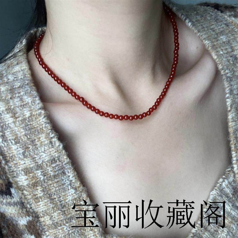 高端红玉髓玛瑙小米珠锁骨链项链原创女圆珠毛衣链礼物国风转运珠
