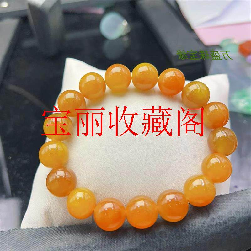 缅甸翡翠色高品质冰糯种黄翡飘花圆珠手串男女同款黄翡手链饰品