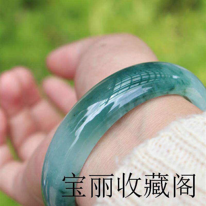 缅甸高档翡翠色女款手镯冰糯种细圆条阳绿飘花处理饰品贵妃玉镯子