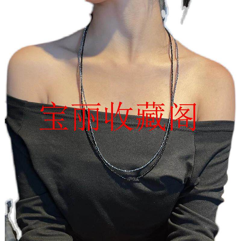 原创黑尖晶石刻面锁骨链长款太赫兹项链毛衣链双层叠戴个性时尚百