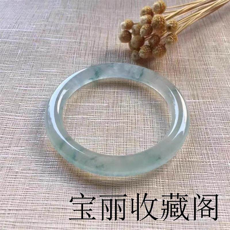 高端冰种圆条缅甸翡翠色手镯飘花正圈贵妃原石手镯精选女款送礼物