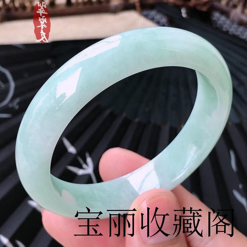精选老坑翡翠色玉手镯冰糯种飘浅绿淡蓝翠绿贵妃圆镯子油青送礼物