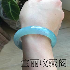 危料老坑晴水翡翠色冰糯种女款正圈贵妃玉石玉镯子飘花半山水手镯