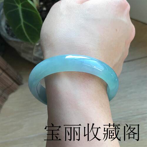 危料老坑晴水翡翠色冰糯种女款正圈贵妃玉石玉镯子飘花半山水手镯