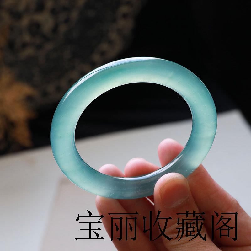 高端款缅甸翡翠色天青冻木那高冰晴水岫玉蓝味纯底蓝水海宝蓝圆条