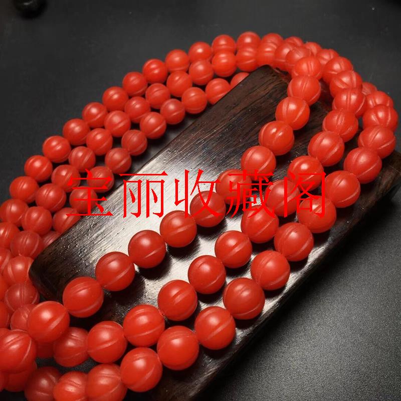 云南保山南红手链南瓜珠磨砂雕刻正宗柿子红玛瑙项链多圈手串佛珠