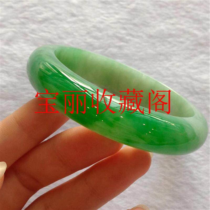 老坑翡翠色手镯冰糯种正圈阳绿飘花胖圆条帝王绿贵妃女款玉石手镯