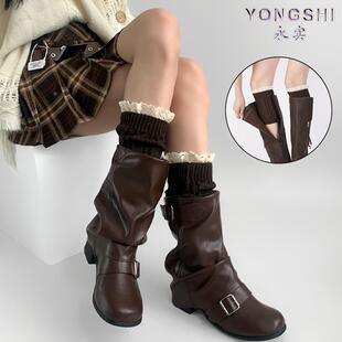 花边蕾丝长筒袜套搭配靴子冬女堆堆小腿袜长靴腿套短靴过膝盖袜套