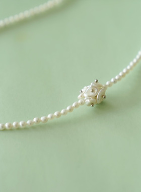 天然淡水珍珠花朵法式锁骨链