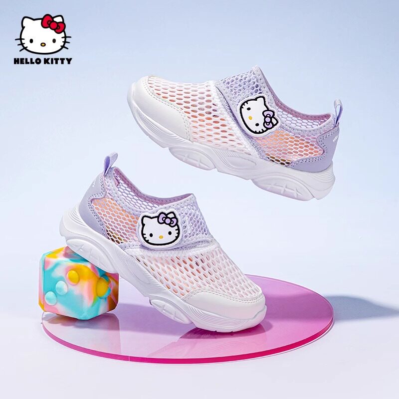 HelloKitty凯蒂猫女童单网运动鞋2025夏季镂空儿童网面鞋透气轻便
