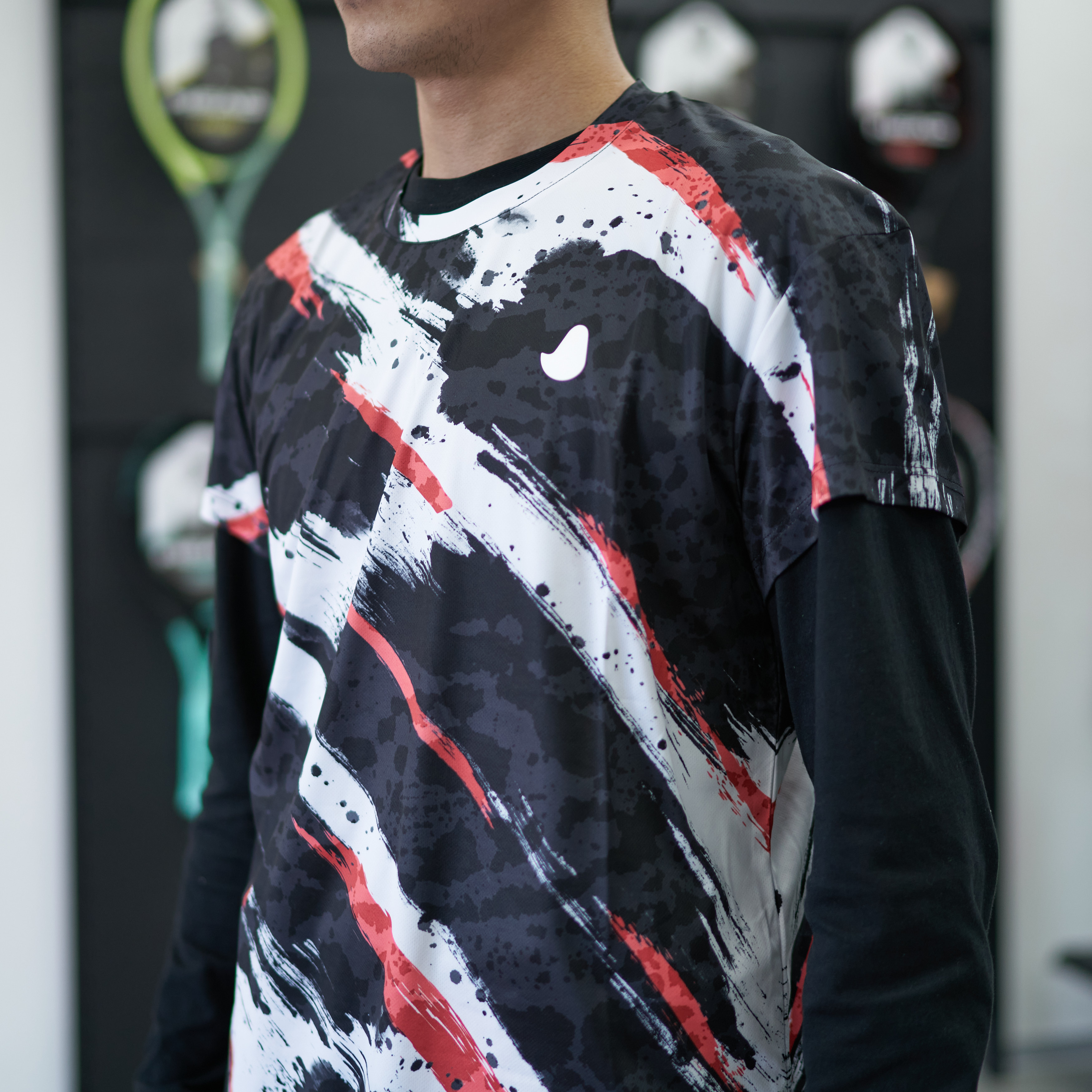 【RacketBrothers球拍兄弟】网球速干圆领蓝白/红白泼墨风格上衣