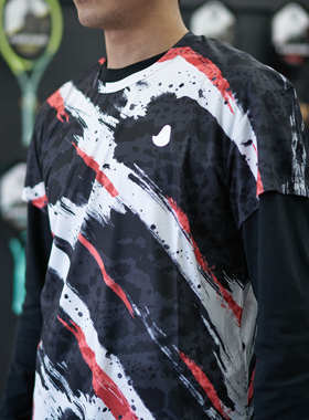 【RacketBrothers球拍兄弟】网球速干圆领蓝白/红白泼墨风格上衣