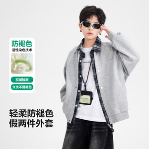 男童秋装韩范假两件衬衫拼接外套