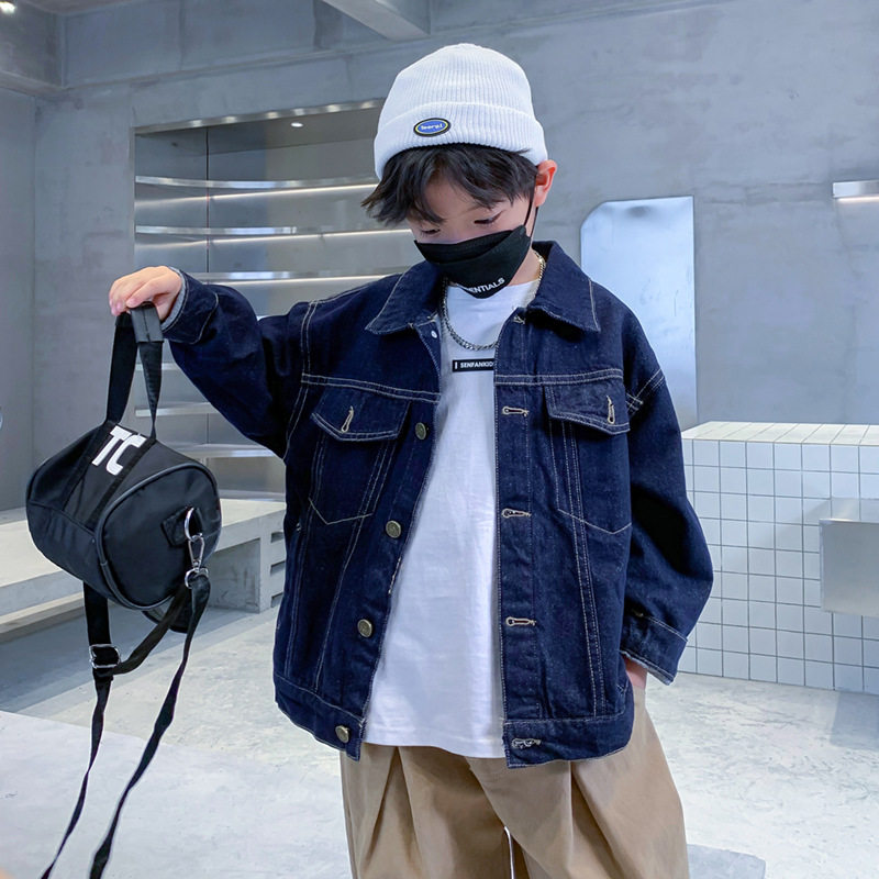 男童牛仔加绒外套冬季新款酷帅2026年中大童夹克男儿童牛仔服冬装