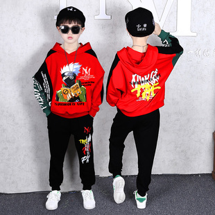 男童套装卫衣红色春秋款卫裤新年男孩中大童儿童帅气两件套春装潮