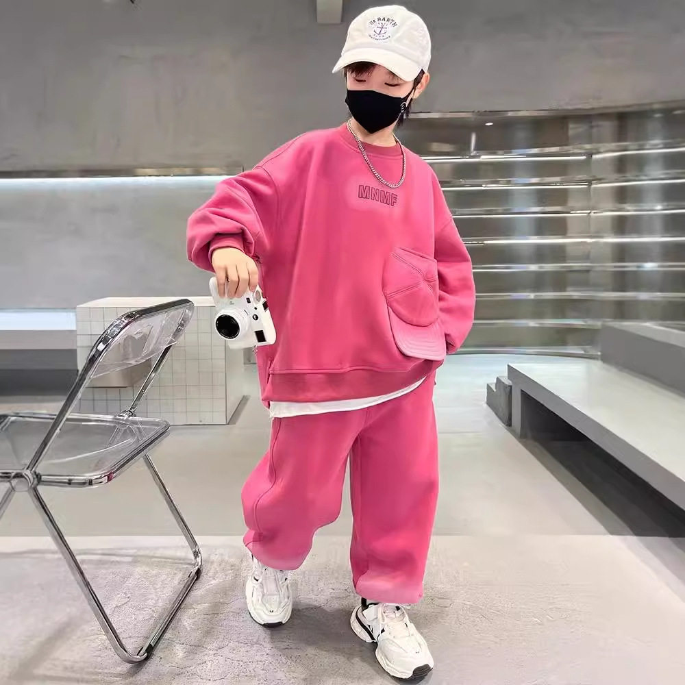 男童套装春装秋装帅粉色2026新中大童卫衣春秋款帅气儿童男孩裤子