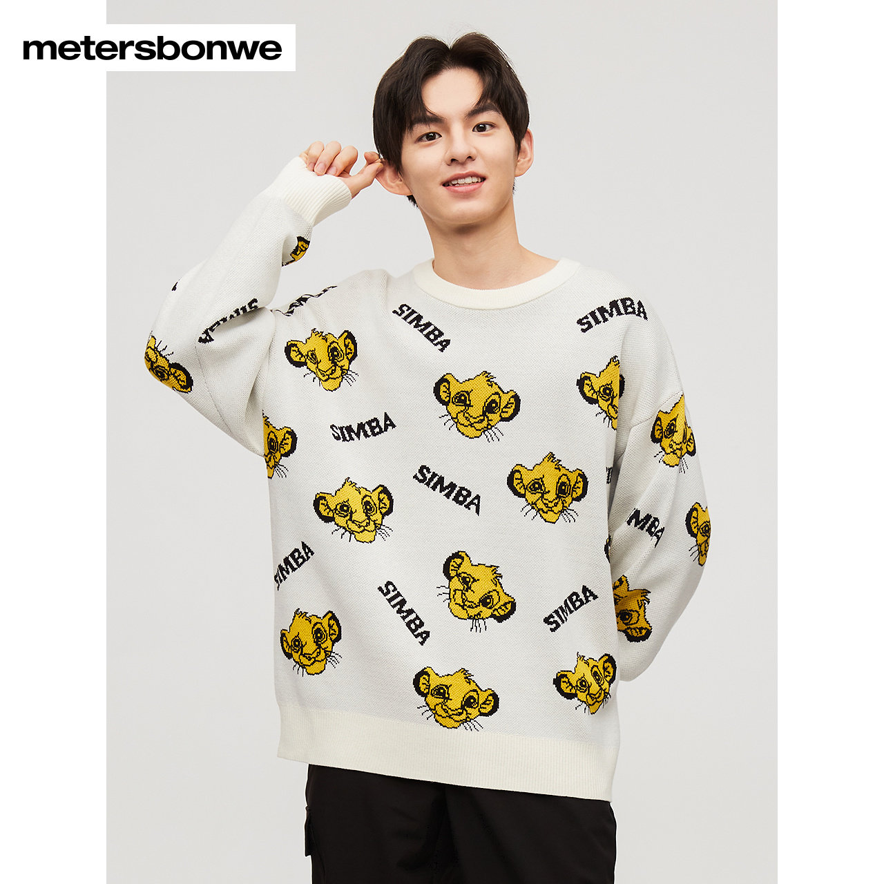 美特斯邦威毛衣IP系列狮子王男女同款秋冬季复刻米奇满身提花毛衫