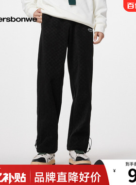 美特斯邦威休闲裤男秋冬宽松街头加绒舒适流行可调节灯芯绒长裤