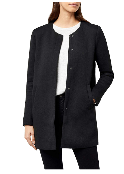 现货正品only 女式修身长袖外套圆领风衣浅粉春季通勤纯色