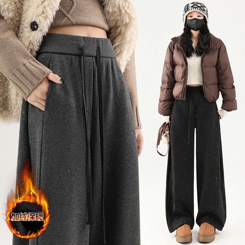 韩系高腰闪片毛呢阔腿裤女加绒秋冬新款高腰遮肉显瘦糯米仿羊绒裤,女装/女士精品,休闲裤,淘宝优惠券,粉丝福利购,淘宝优惠卷