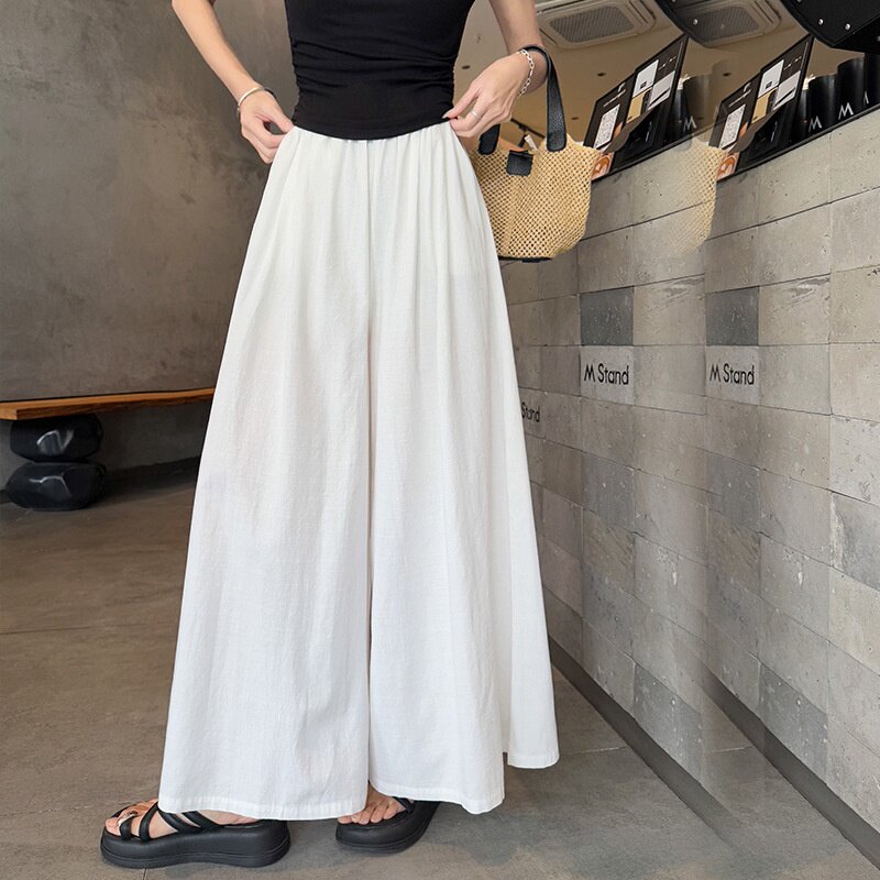 亚麻高腰显瘦宽松阔腿裙裤夏季
