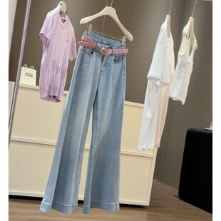 宽松百搭显高复古微喇阔腿裤 高腰直筒牛仔裤 时尚 2026新款 子 女夏季