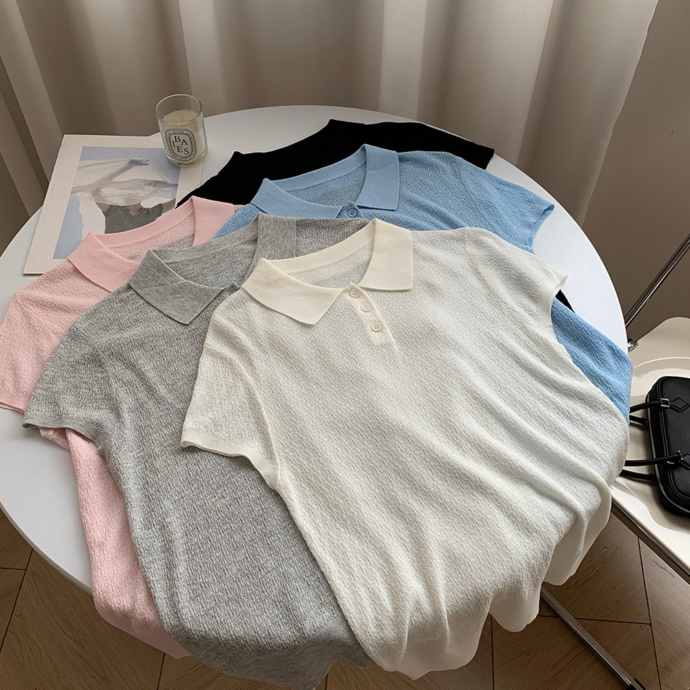 夏季天丝羊毛垂感短袖POLO衫女