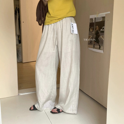 夏季薄款天丝亚麻高腰阔腿裤女