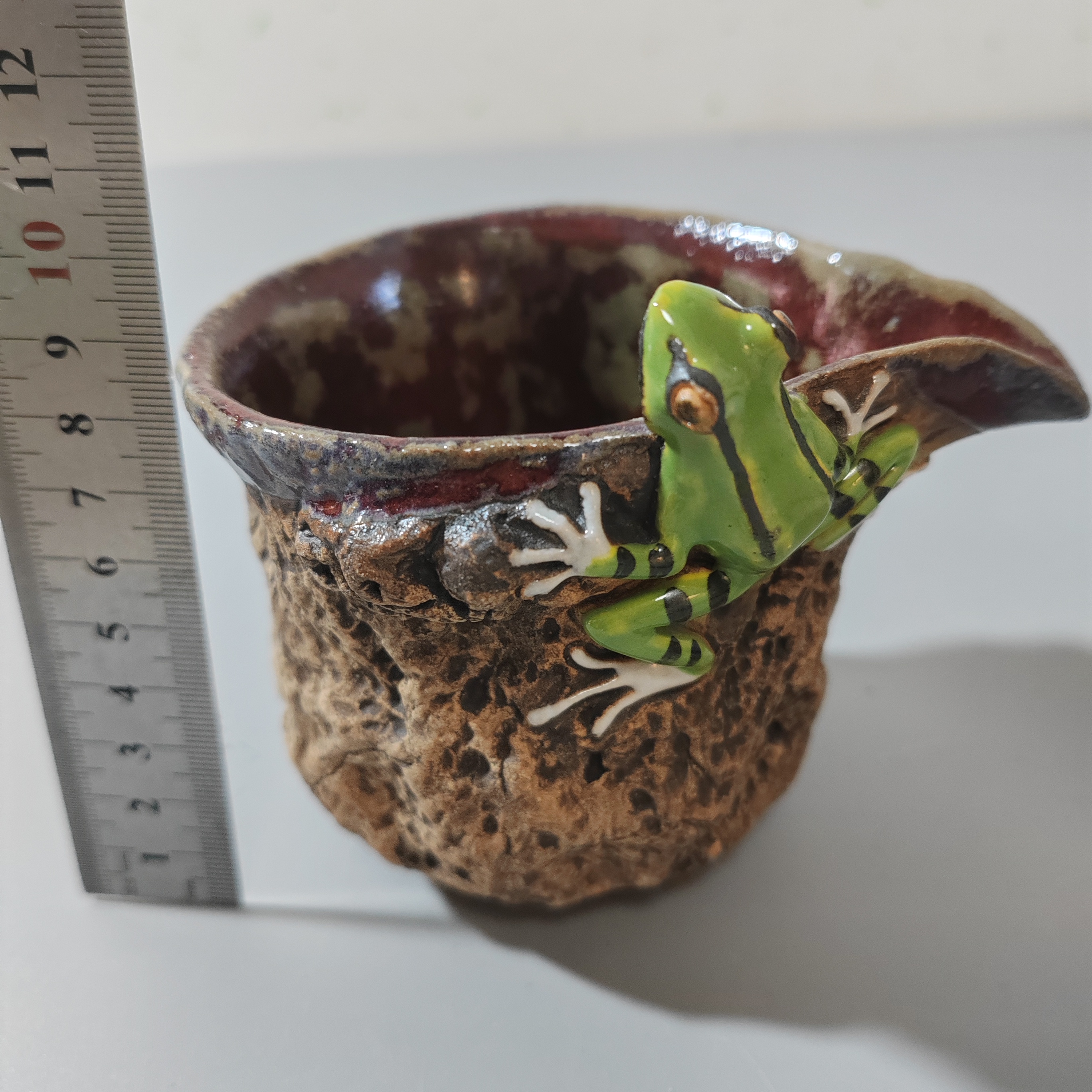 日本志野水月烧精工浮雕青蛙公道杯大容量220-260ml