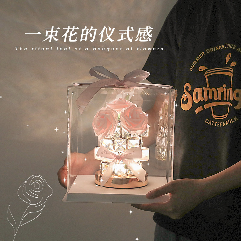 情人节礼物女生仪式感玫瑰水晶灯图片
