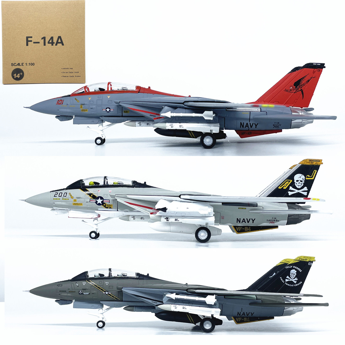 AMER  1:100美国F-14雄猫战斗机F14航母舰载机合金飞机模型收藏