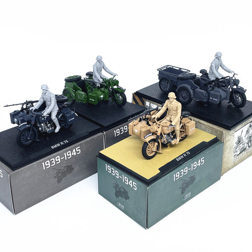 1:24德国宝马R75三轮摩托车车载MG42重机枪免胶分色仿真完成品