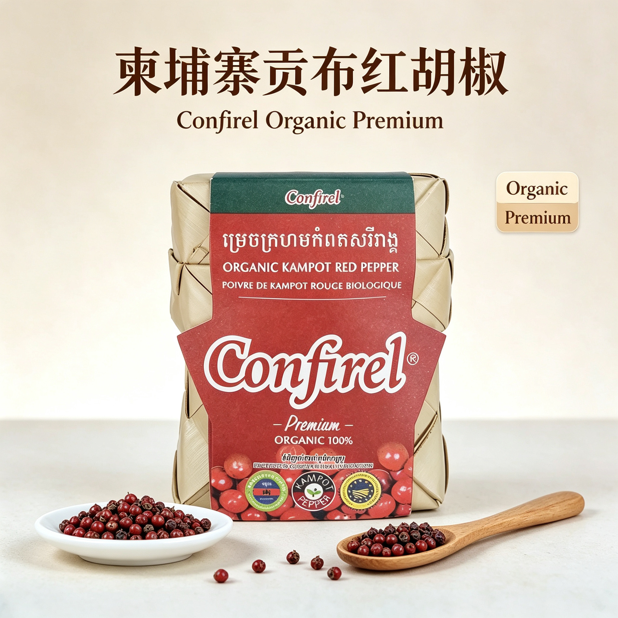 Confirel牌柬埔寨贡布红胡椒，100克 新老包装交替发货