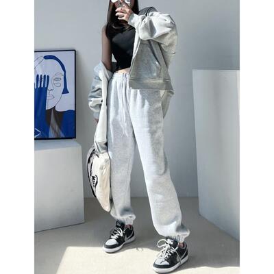 爆款灰色卫裤女2026年春秋季新款休闲显瘦加绒加厚束脚运动裤子潮