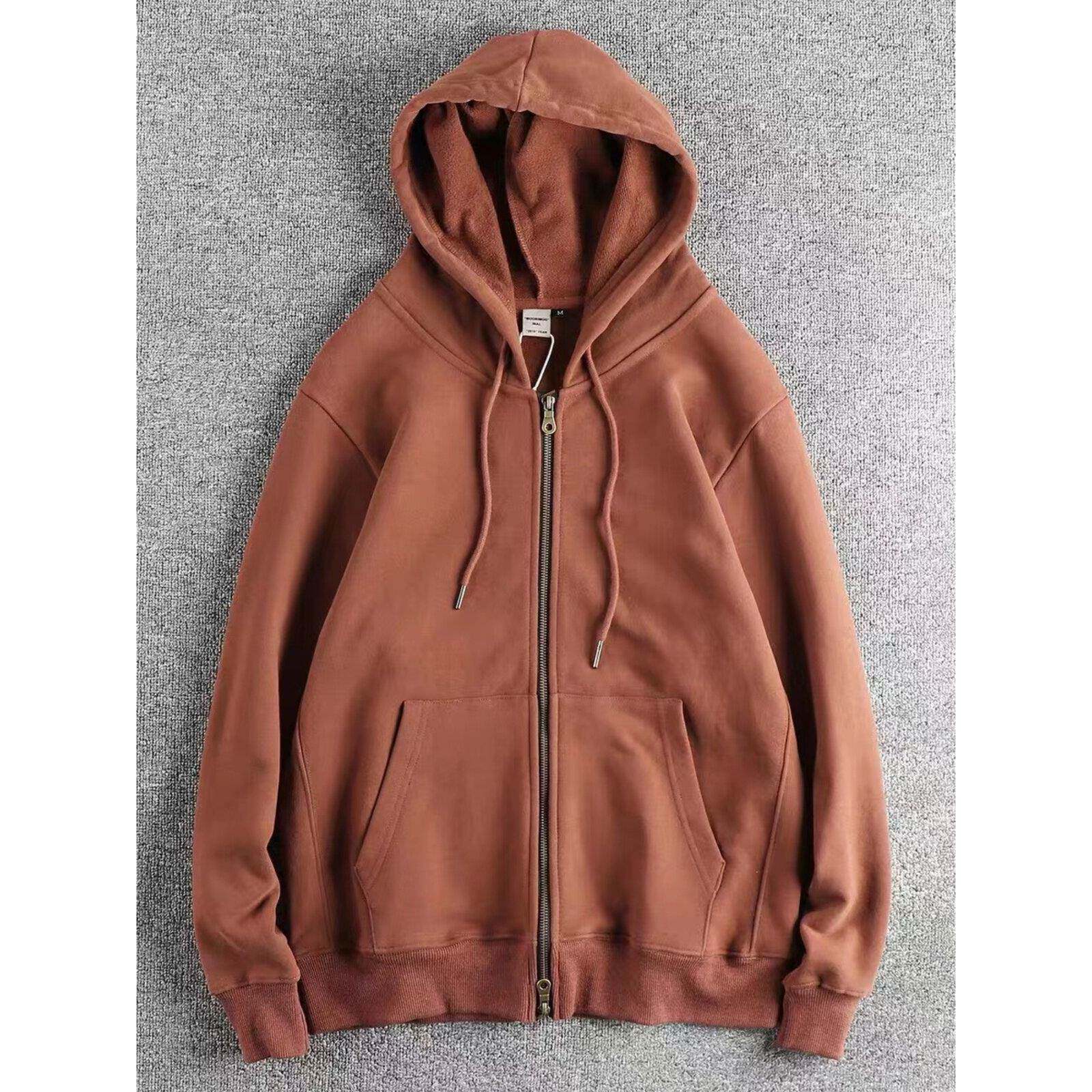 代购潮牌秋冬500G重磅覆古加绒加厚男士连帽卫衣休闲青年开衫外套