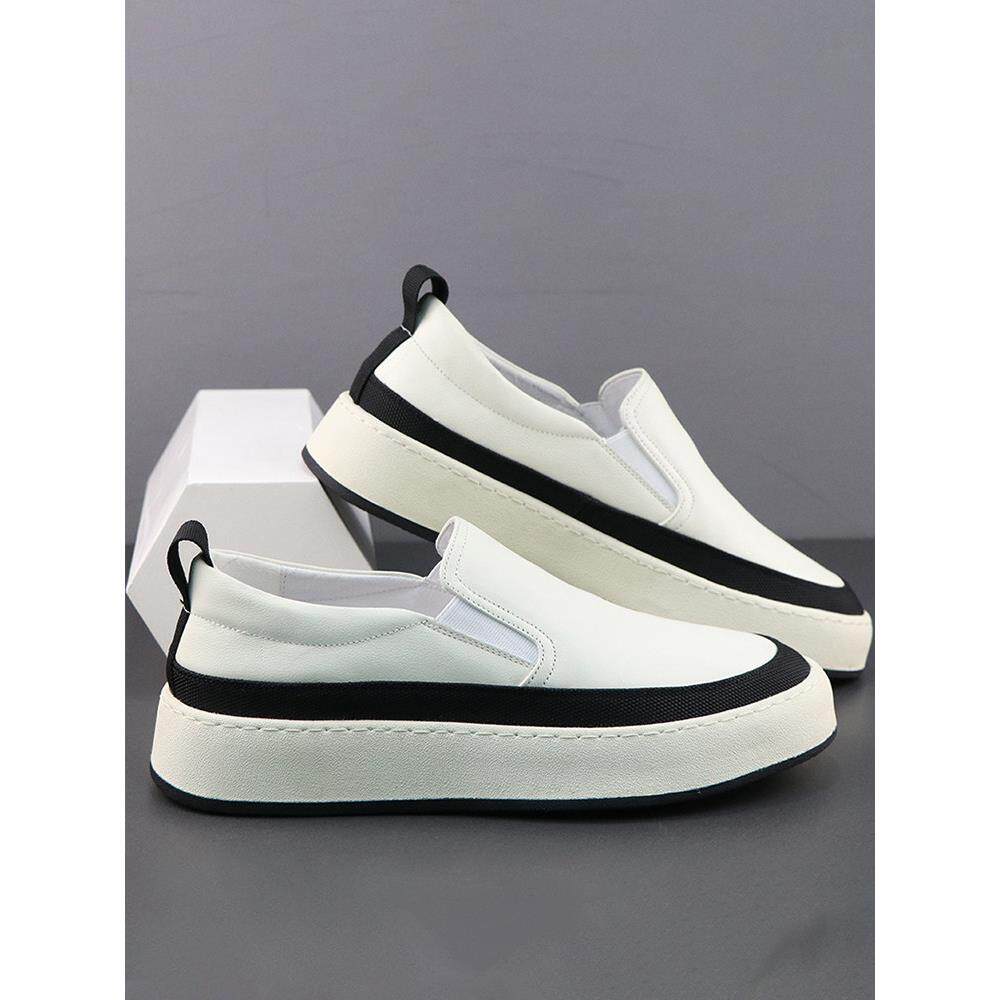 乐福鞋男一脚蹬内增高懒人鞋休闲经典白色厚底英伦风小白鞋男真皮