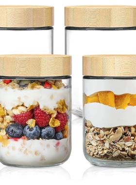 Glass jars with Airtight Lids Oats Containers with Bamboo Li